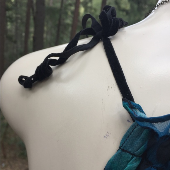 I .Madeline turquoise tropical print shades of the blue shift flowy halter dress - Picture 3 of 15